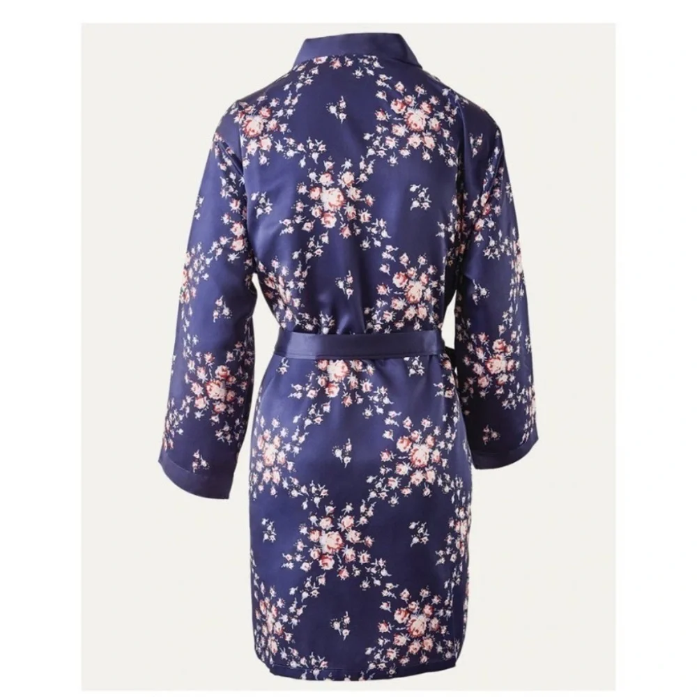 Morgan Lane Allie Satin Robe in Navy Floral L/XL NWT